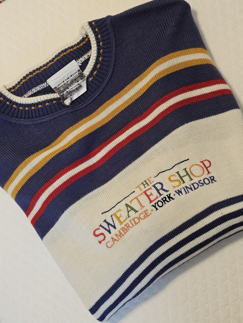 Vintage 80s 90s The Sweater Shop Knit Pullover Made in England Colorblock Stripe